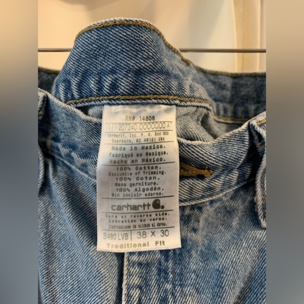 Vintage Carhartt Mens 36x30 Distressed Spell Out TraditionalFit Denim Jeans Blue - Picture 2 of 4